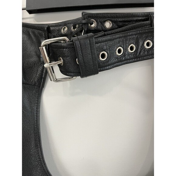 First Manufacturing Co Rally Riding Chaps FMC Black leather Biker Adj waist Med - Picture 4 of 10